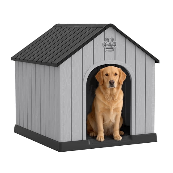 Bifanuo Large Dog House, PP Material Indoor Outdoor for Medium Large Dogs, Weatherproof Puppy Shelter with Elevated Floor & Air Vents, Easy Clean and Assemble (Black, 36.2"L×38"W×38"H)