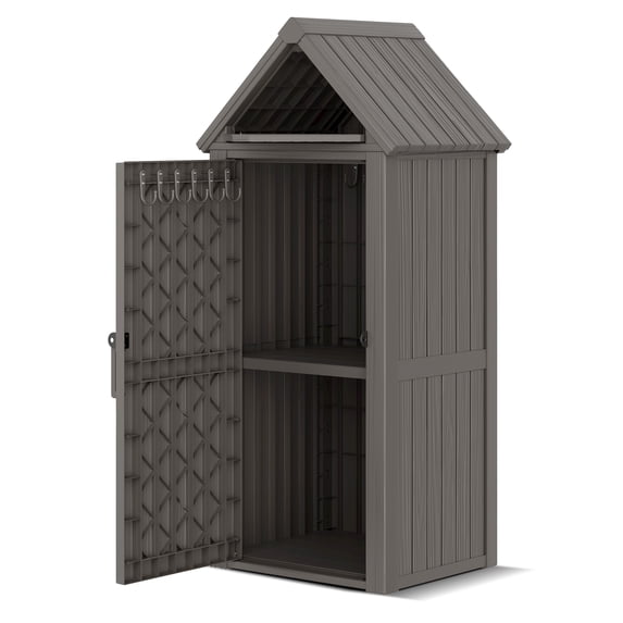 Bifanuo Large Outdoor Storage Shed with Door & Shelf - Weatherproof Gray Garden Tool Cabinet with Hooks for Backyard, Patio, Lawn