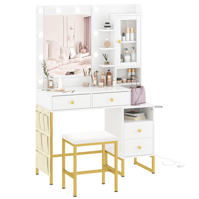 Bifanuo Makeup Vanity Desk with Mirror and Lights, Vanity Desk with