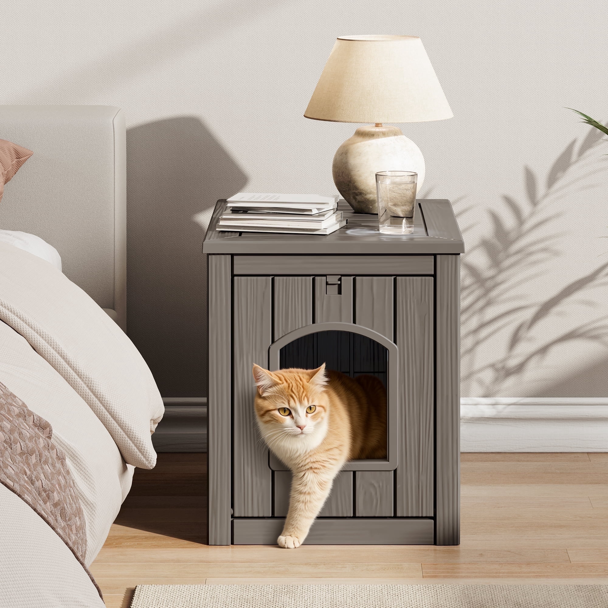 Bifanuo Outdoor Cat House, Weatherproof Insulated Shelter for Feral Cats & Kittens, Durable PP Pet House for Garden & Patio (Gray)