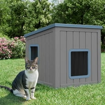 Bifanuo Outdoor Cat House, Weatherproof Shelter for Feral Cats & Kittens, Durable Insulated PP Shelter for Garden & Patio (Gray & Blue)