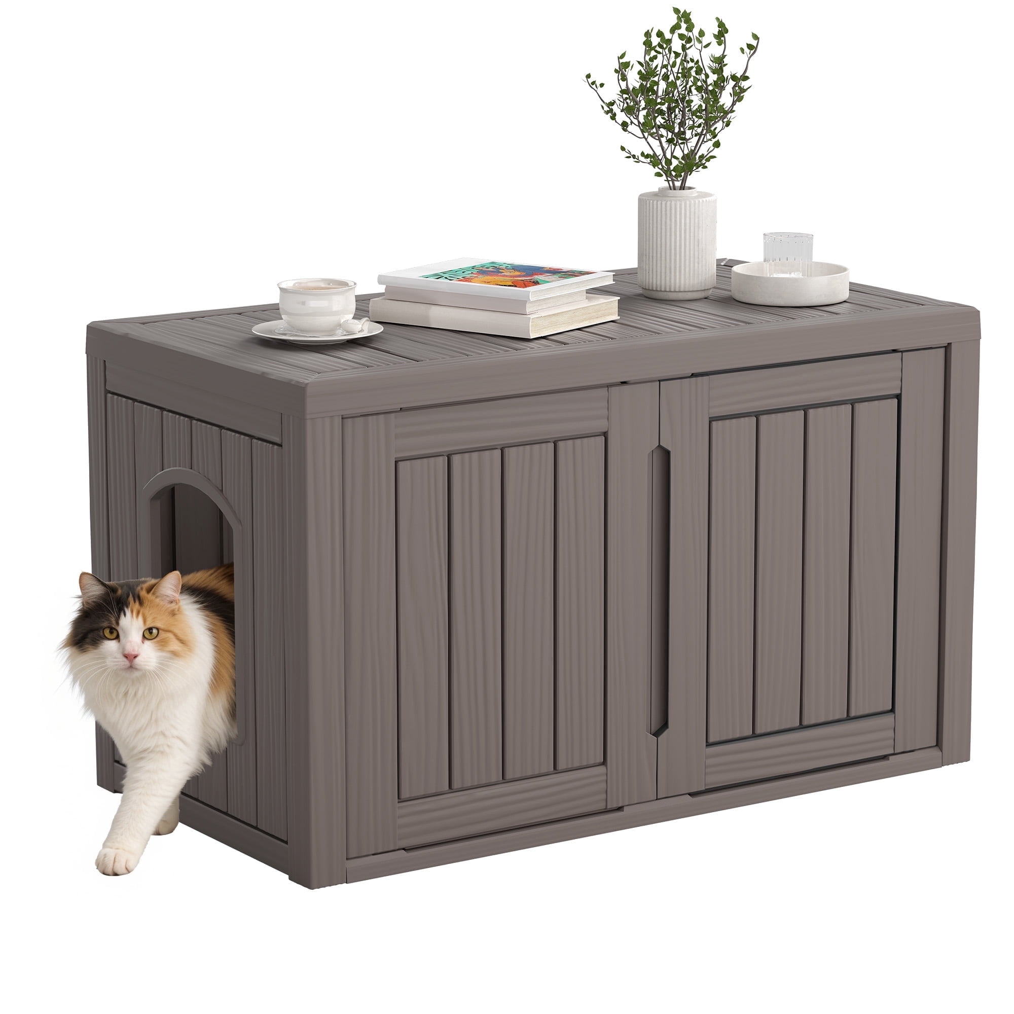 Bifanuo Outdoor Cat House, Waterproof Resin Cat House, Multi-Functional Cat Shelter, Assemble Easily for Home & Yard, Gray