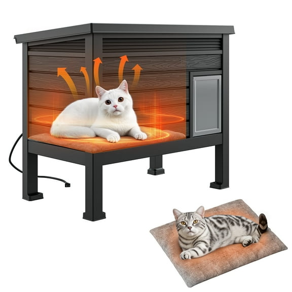Bifanuo Outdoor Cat House Weatherproof, Insulated Feral Cat Shelter for Outdoor Indoor, Outside Cat House with Heating Pad for Winter,Secure Escape Doors for Cats