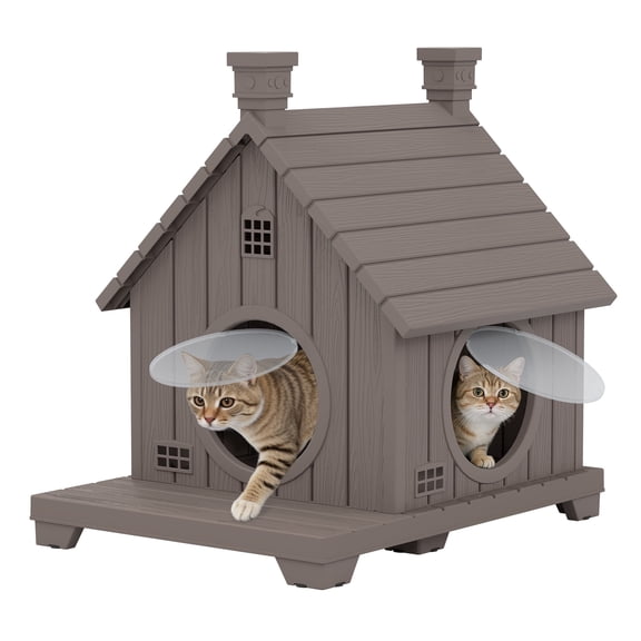 Bifanuo Outdoor Cat House,Weatherproof Resin Cat House, Villa-Style Outdoor Cat Shelter,Assemble Easily for Home & Yard,Gray