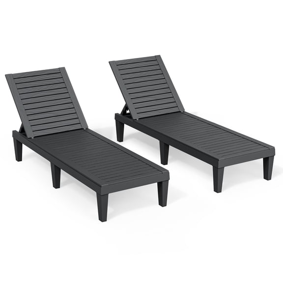Bifanuo Outdoor Chaise Lounge Chair Set of 2,Waterproof Resin Lounger with 5-Positions Adjustable Backrest for Outside Pool Patio and Beach(Black)