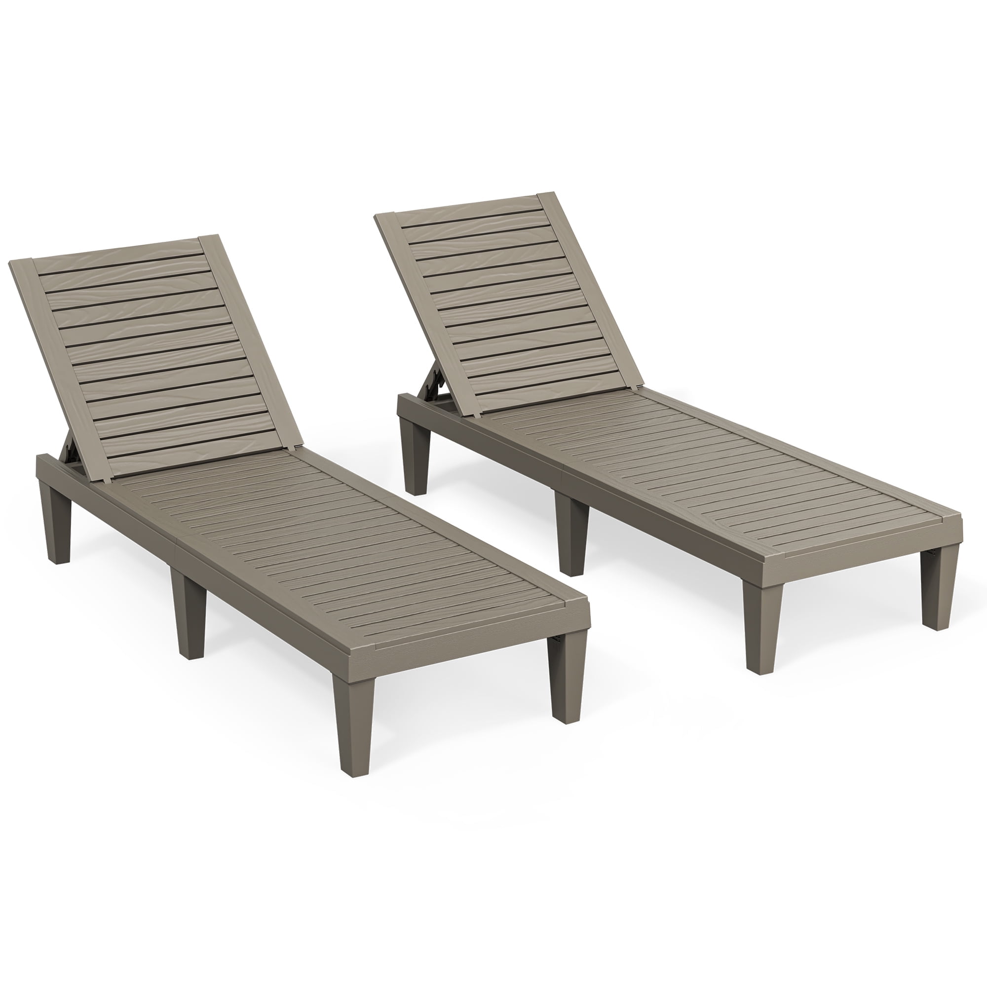 Bifanuo Outdoor Chaise Lounge Chair Set of 2,Waterproof Resin Lounger with 5-Positions Adjustable Backrest for Outside Pool Patio and Beach(Gray)