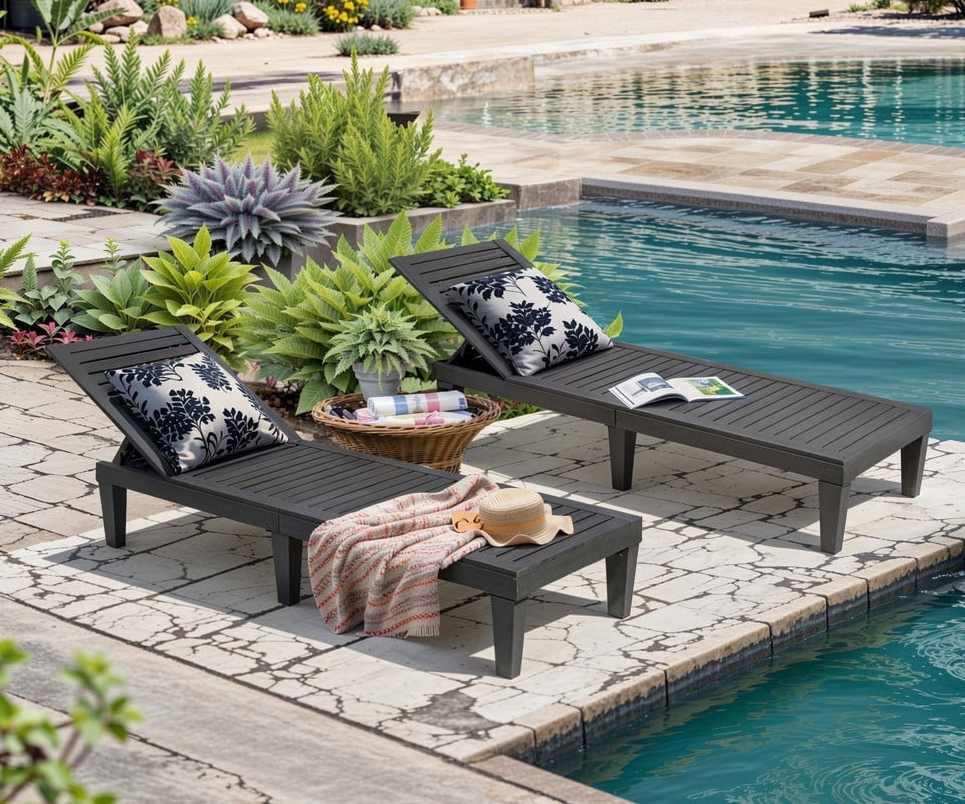 Bifanuo Outdoor Chaise Lounge Chair Set of 2 for Outside Pool Patio, Adjustable Waterproof Easy Assembly Chaise Lounge (Black)