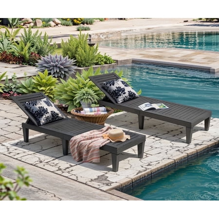 Bifanuo Outdoor Chaise Lounge Chair Set of 2 for Outside Pool Patio, Adjustable Waterproof Easy Assembly Chaise Lounge (Black)