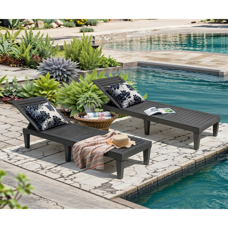 Bifanuo Outdoor Chaise Lounge Chair Set of 2 for Outside Pool Patio Adjustable Waterproof Easy Assembly Chaise Lounge Outdoor