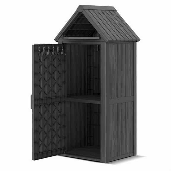 Bifanuo Outdoor Storage Shed with Door & Shelf - Large Weatherproof Garden Tool Cabinet with Hooks for Backyard, Patio & Lawn (Black)