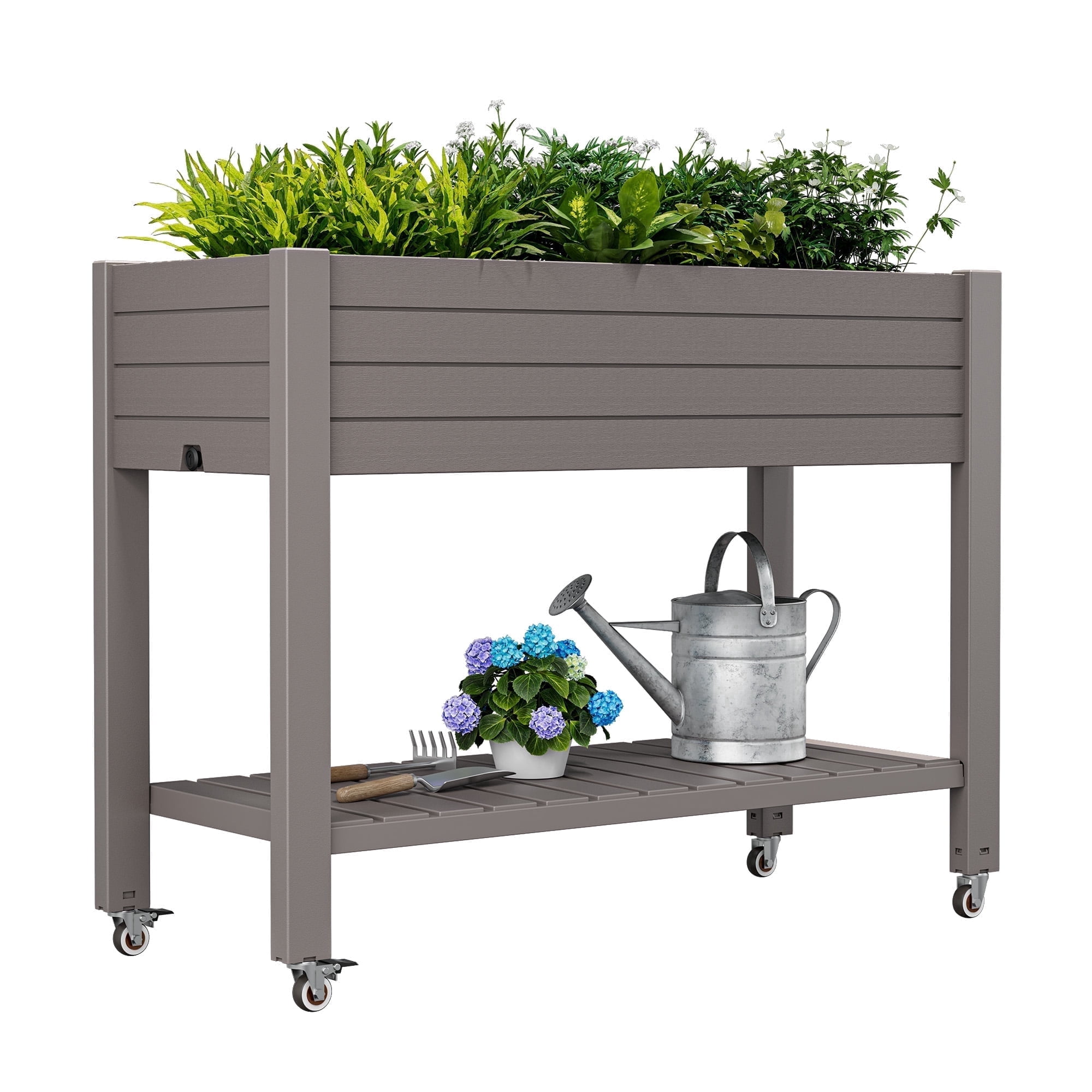 Bifanuo Raised Garden Bed with Wheels - Outdoor Elevated Planter with Weatherproof Resin, Effective Drainage for Backyard, Patio and Balcony, Gray