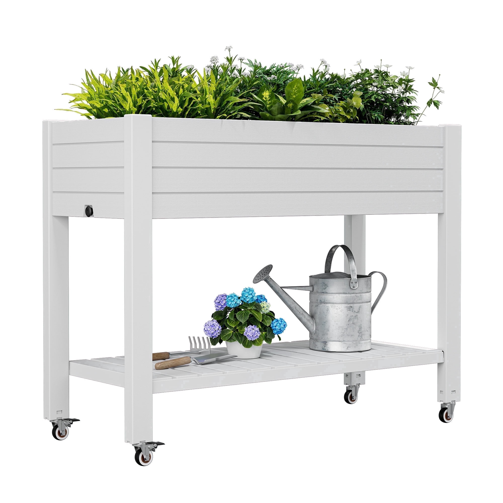 Bifanuo Raised Garden Bed with Wheels - Outdoor Elevated Planter with Weatherproof Resin, Effective Drainage for Backyard, Patio and Balcony, White