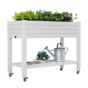 Bifanuo Raised Garden Bed with Wheels - Outdoor Elevated Planter with Weatherproof Resin, Effective Drainage for Backyard, Patio and Balcony, White