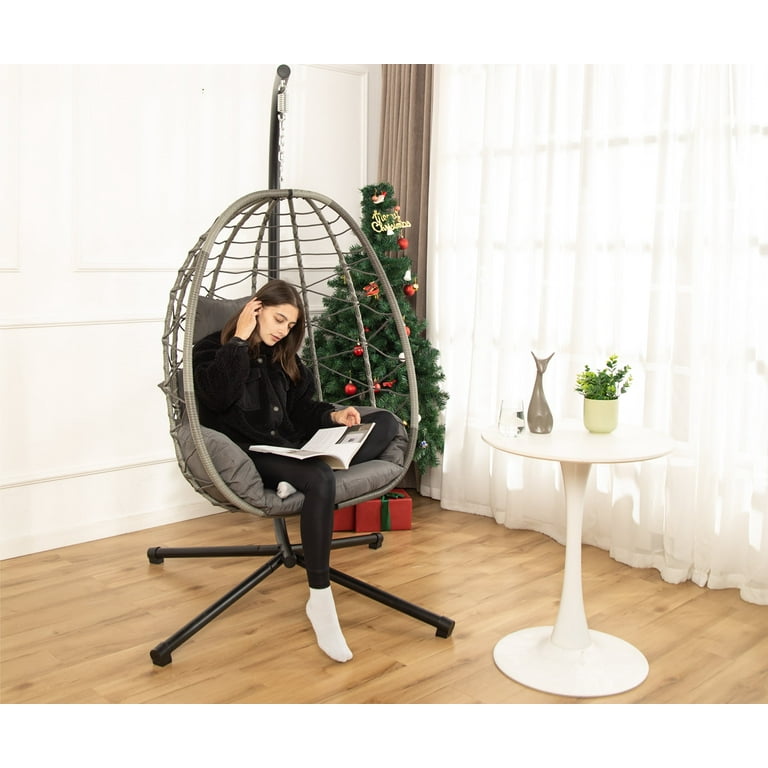 Bifanuo Indoor Outdoor Egg Swing Chair Patio Wicker with Soft Cushion UV Resistant 350LBS Capacity Walmart