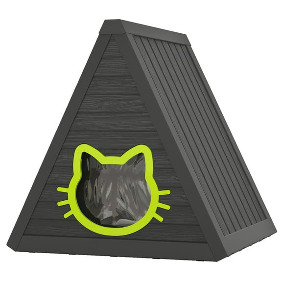 Bifanuo Triangular Cat House,Weatherproof Shelter for Cats,Cute Design with Cat Shaped Entrance,Durable PP Cat House for Indoor & Outdoor,Black