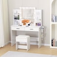 thumbnail image 1 of Bifanuo Vanity Desk Set with 11 Bulbs Mirror & Power Outlet, Modern Vanity Table with Stool, Drawers, 42.5in, White, 1 of 8