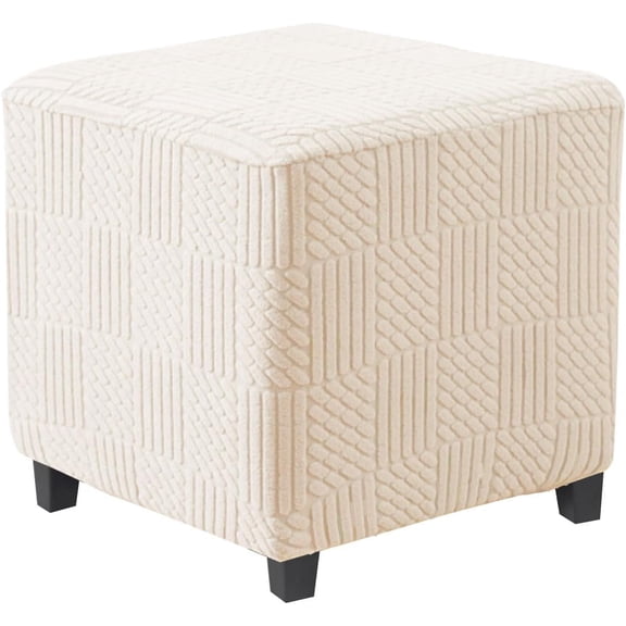 Bifaun Vogel Ottoman Square Stretch Foot Stool Slipcovers Square Foot Rest Covers Protector with Elastic Band Washable Storage Ottoman Cover S Beige