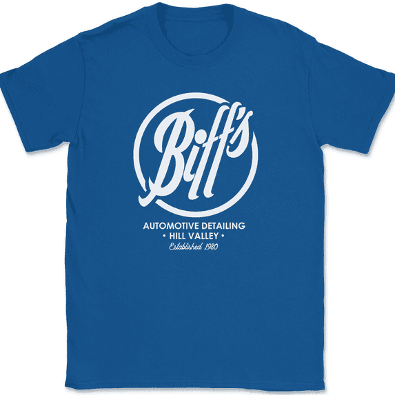 Biffs Automotive Detailing T-Shirt Tee Funny Movie Novelty Tee - Royal Blue, M