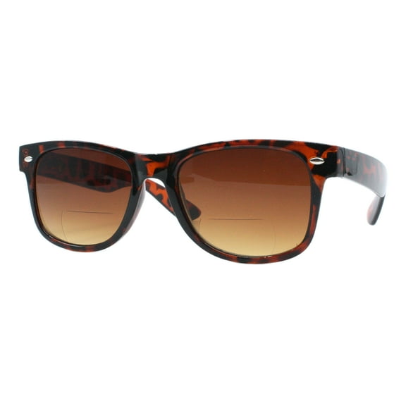 Bifocal Reading Sunglasses Classic Square Frame Spring Hinge Tortoise +1.5