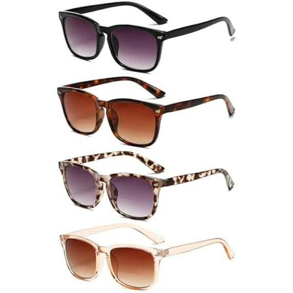 Bifocal Reading Sunglasses for Women Men - Classic Retro Outdoor Sun Readers with Metal Hinge - Anti Glare UV400 Protection - 4 Pairs, 2.5