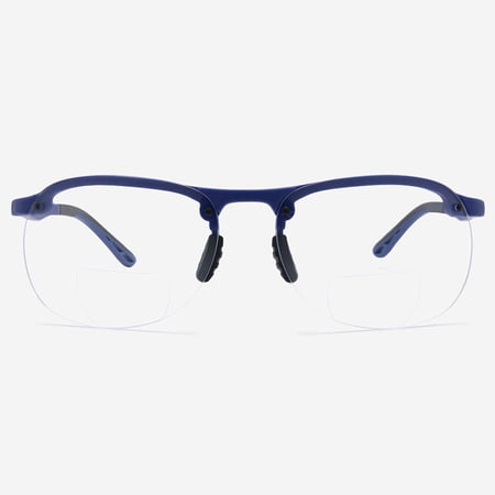 Bifocal Safety Glasses with Readers TR90 Wrap Around Sport Magnifying Safety Reading Protective Goggles for Men and Women Como in Blue 1.50