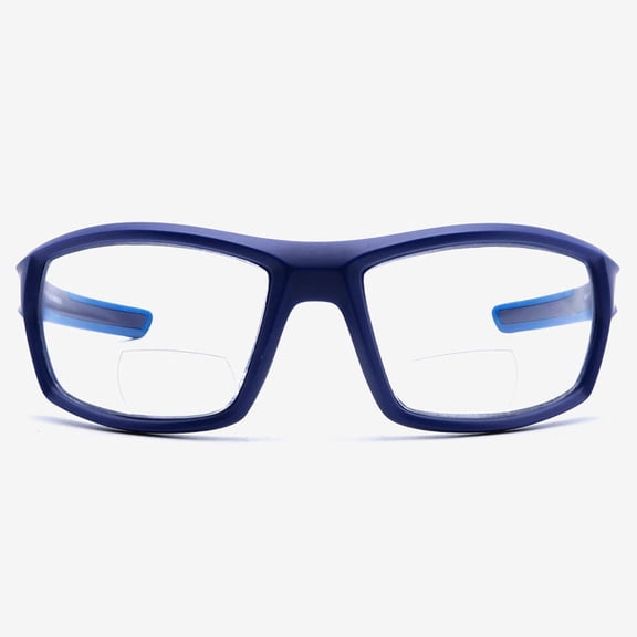 Bifocal Safety Glasses with Readers Wrap Around Sport Magnifying Safety Reading Protective Goggles for Men and Women Lecce in Blue 1.75