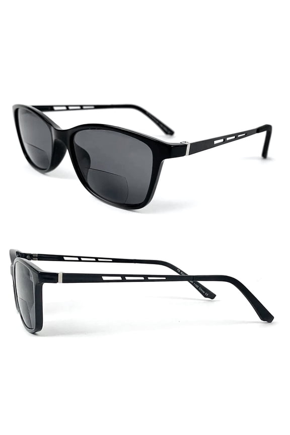 Bifocal Sun Readers Classic Frame Geek Retro Style Reading Sunglasses Black (+1.75)