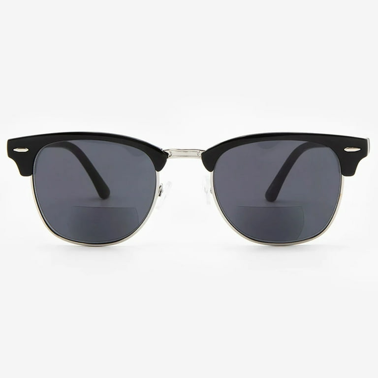 VITENZI Bifocal Sunglasses Semi Rimless Browline Readers for Reading Under The Tivoli Sun in Black 1.75