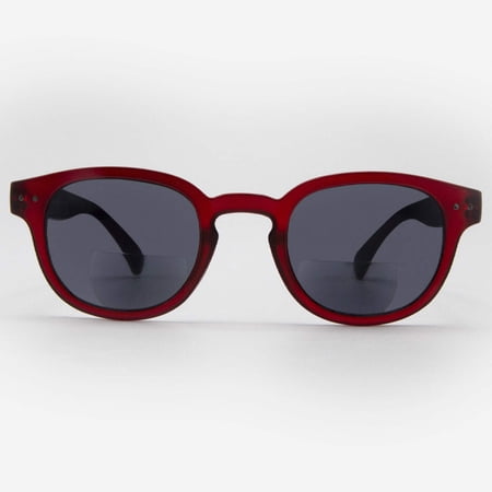 Bifocal Sunglasses for Men and Women - Reader Sunglasses with Bifocals - Round Reading Sun Glasses with Built In Readers - Lucca by VITENZI in Burgundy 1.75