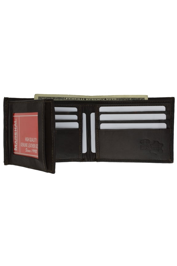 Bifold Cowhide Leather Wallet Outside Flap ID Card Holder 92 CF (C)