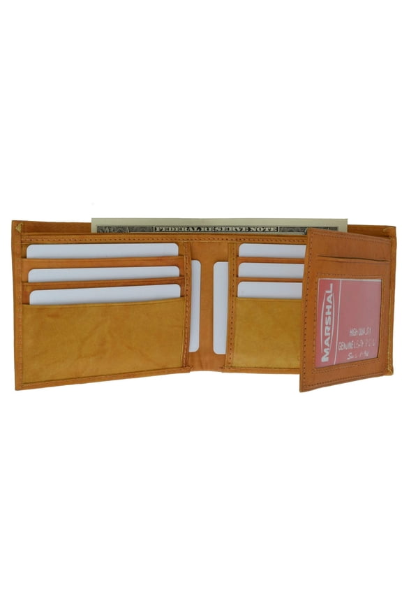 Bifold Cowhide Leather Wallet Outside Flap ID Card Holder 92 CF