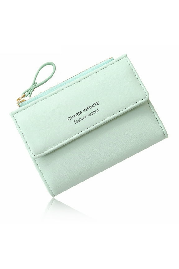 Bifold Leather RFID Blocking Wallet for Women Mini Ladies Purse with Coin Pocket, with Zipper Buckle, Credit Card Holder Coin Purse PU Small Short Wallet (Light Green)
