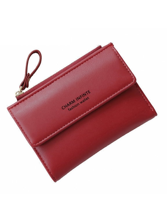 Bifold Leather RFID Blocking Wallet for Women Mini Ladies Purse with Coin Pocket, with Zipper Buckle, Credit Card Holder Coin Purse PU Small Short Wallet (Wine Red)