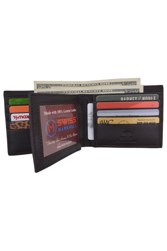 Bifold Men's RFID Security Blocking Leather Extra Capacity Credit Card ID Wallet
