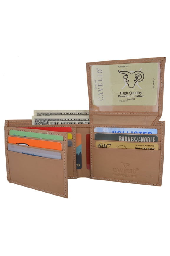 Bifold Mens Genuine Leather Multi-Card ID Holder Wallet by Cavelio