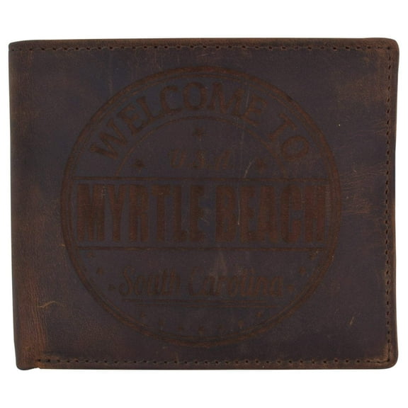Bifold Mens RFID Cowhide Leather Myrtle Beach Flap Card/ID Wallet