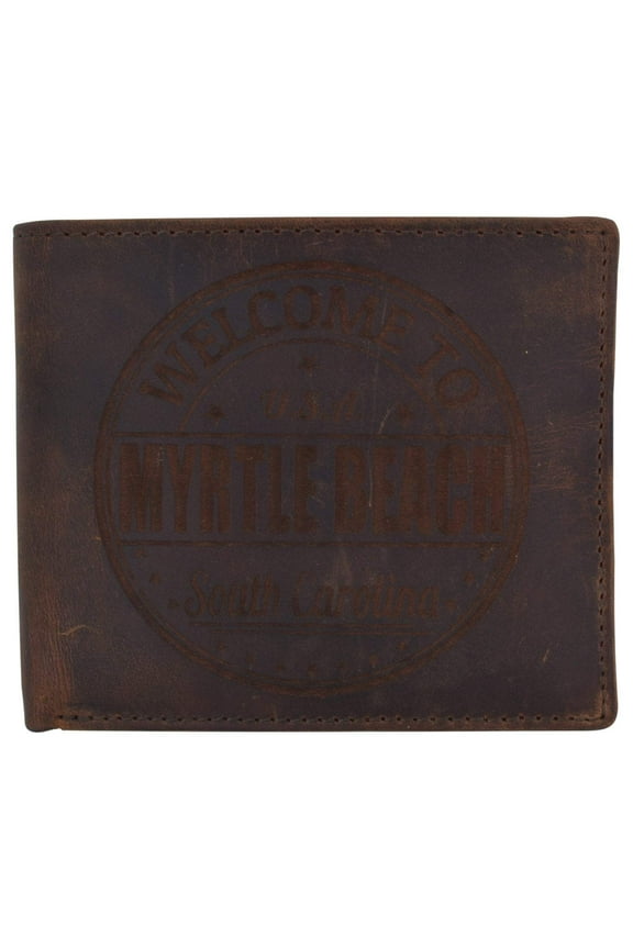 Bifold Mens RFID Cowhide Leather Myrtle Beach Flap Card/ID Wallet