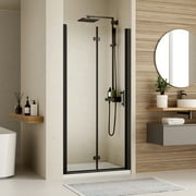 Bifold Shower Door, 34" W X 72" H Frameless Glass Shower Door with 1/4 in. Clear Tempered Shower Glass, Pivot Swing Shower Doors, Matte Black