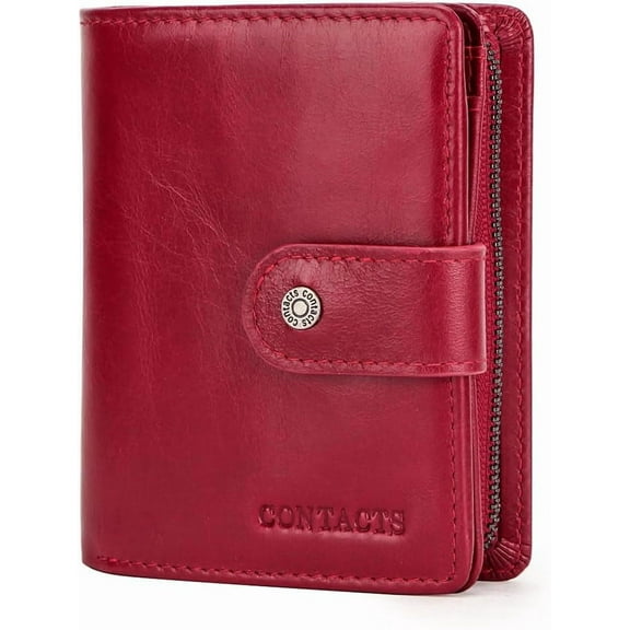 Bifold Wallet Small Leather Zipper Coin Purse for Women and Men 12 Slot Card Holder with RFID Blocking (Grey)