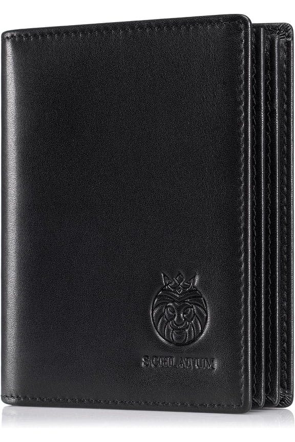 Bifold Wallet for Men Rfid Blocking Large Capacity Vertical Wallets Mens with ID Window 15 Card Slots 2 Pockets (Black)