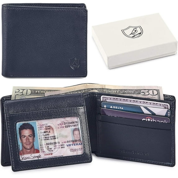 Bifold Wallet for Men's Real Genuine Slim Leather Blocking 2 ID Stylish ...