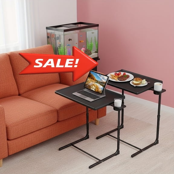 Big 2-Pack/ 1-Pack Adjustable Folding Table - TV Tray Table, 6 Adjustable Heights, 3 Tilt Angles, Suitable for Food Service Furniture And Restaurant Multifunctional Dining Table