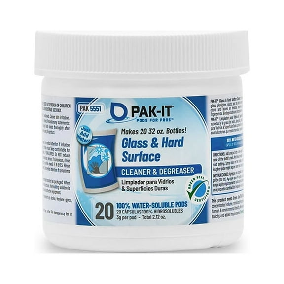 Big 3 Packaging PAK-IT Glass/Hard Surface Cleaner, Breeze Scent, Blue, Container Of 20 Packs