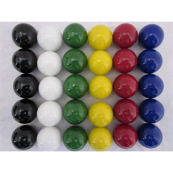 Big 30 Large 1" (25mm) Replacement Solid Glass Marbles for Chinese Checker, Aggravation, Dirty Marbles, Board Game (5 Each of Red, Blue, Yellow, White, Green, Black)