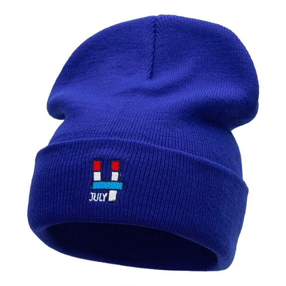Big 4 of July Embroidered 12 Inch Long Knitted Beanie - Royal OSFM