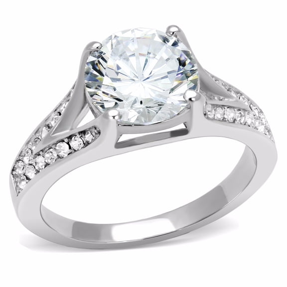 Big 9x9mm Round Cut Cubic Zirconia CZ Womens Stainless Steel Promise Ring - Size 10