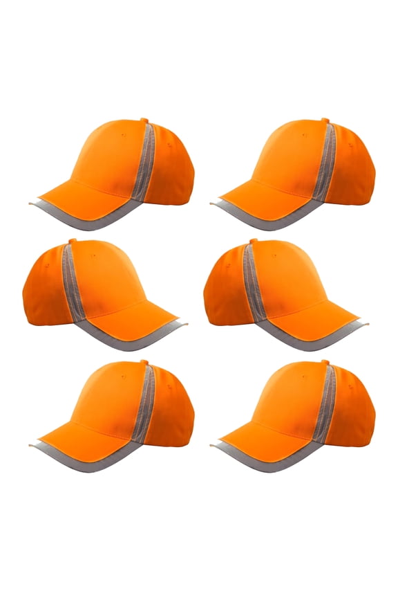 Accent Safety Cap for Men, High Vis Reflective Construction Hat with Personal Protective Equipment, 6 Pack, Bright Orange, One Size