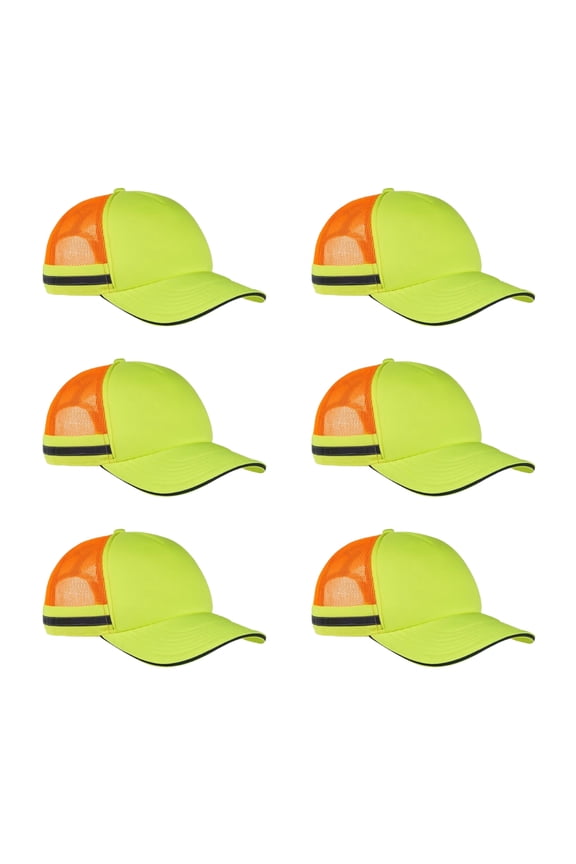 High Visibility Safety Trucker Hat for Men, Durable Headwear for Outdoor Work Gear Hat, Neon Yellow /Neon Orange, 6 Pack, One Size