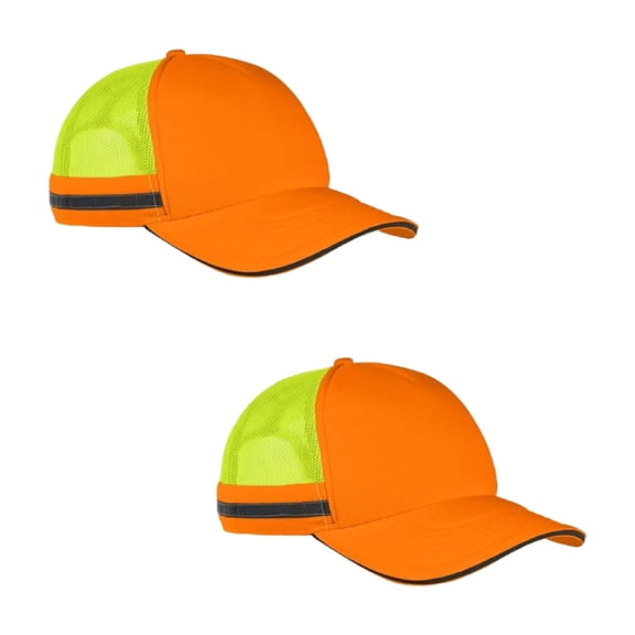 Big Accessories High Visibility Safety Trucker Hat for Men | Hi-Vis Reflective Cap, Neon Orange - Neon Yellow, Pack 2, One Size