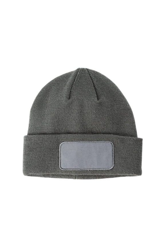 Patch Beanie, 100% Acrylic Warm Casual Fashion Winter Hat (Grey, One Size)